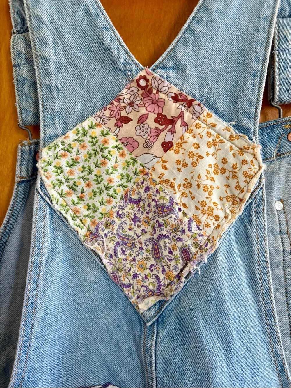 Adorable Old Navy Light Blue Denim Colorful Patchwork Overalls - Picture 9 of 13